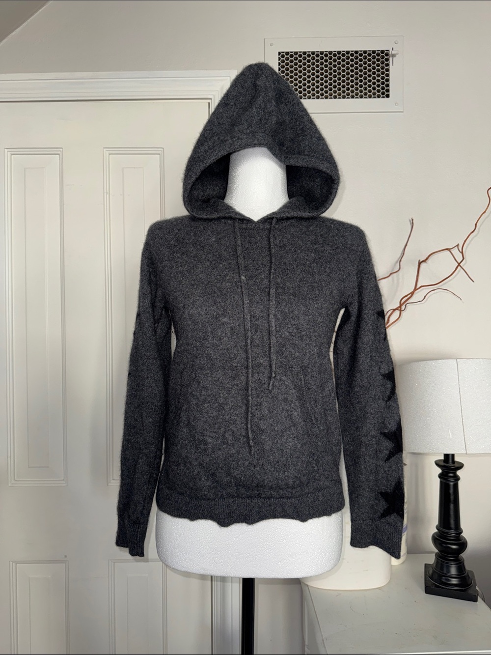 The Cashmere Project Charcoal Gray Star-Accent Hooded Pullover